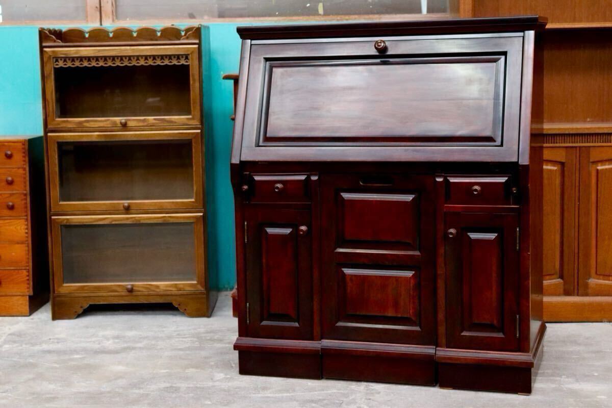 GMIH17○民芸家具 スツール付き ライティングドレッサー ライティングビューロー 収納 デスク 書斎机 学習机 レトロ アンティーク拍卖