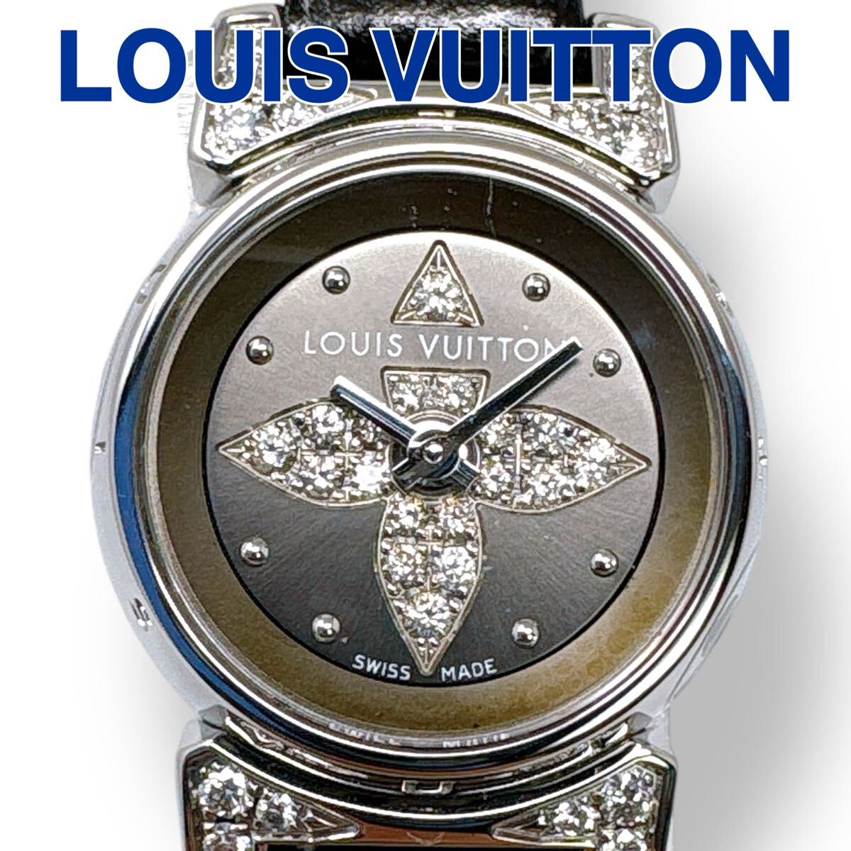 ルイヴィトン LOUIS VUITTON タンブール ビジュ Q151K ダイヤモンド クォーツ QZ ラウンド 黒 レディース 時計 腕時計 ブランド 稼働 美品拍卖