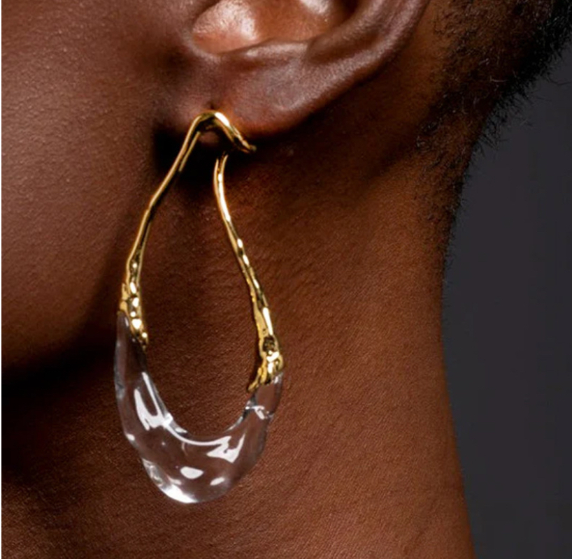 高級!!ロングリングピアス k18コーティング イエローゴールド クリスタル拍卖