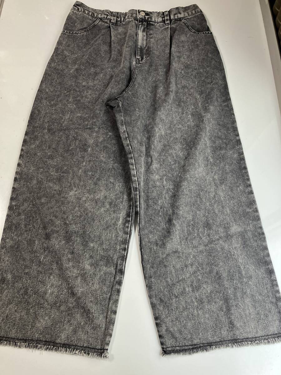 訳あり■大きいサイズ4L■ビンテージ加工ワイドデニムパンツ■ブラック拍卖