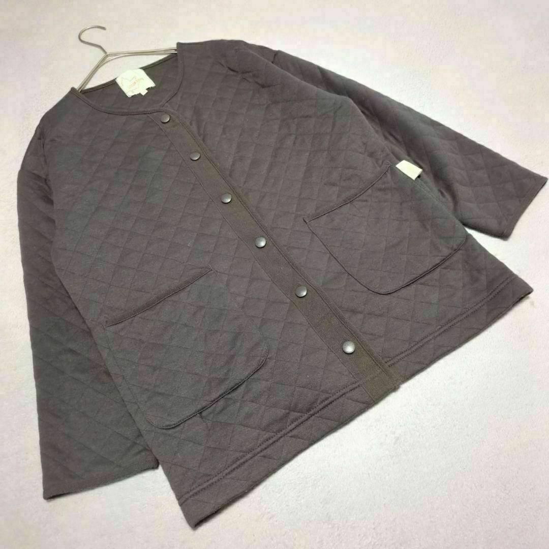 【LOGOS DAYS】(M)中わたジャケット ノーカラー 薄手 ダークブラウン拍卖