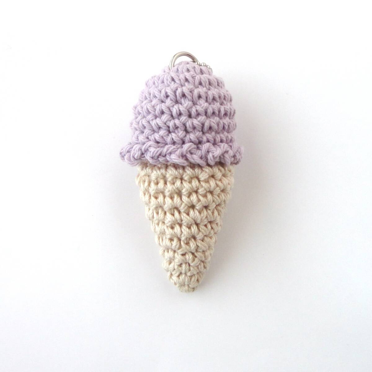 アイスクリームのキーホルダー*バッグチャーム*PU*レース編み*ソフトクリームラベンダー*ハンドメイド*b838拍卖