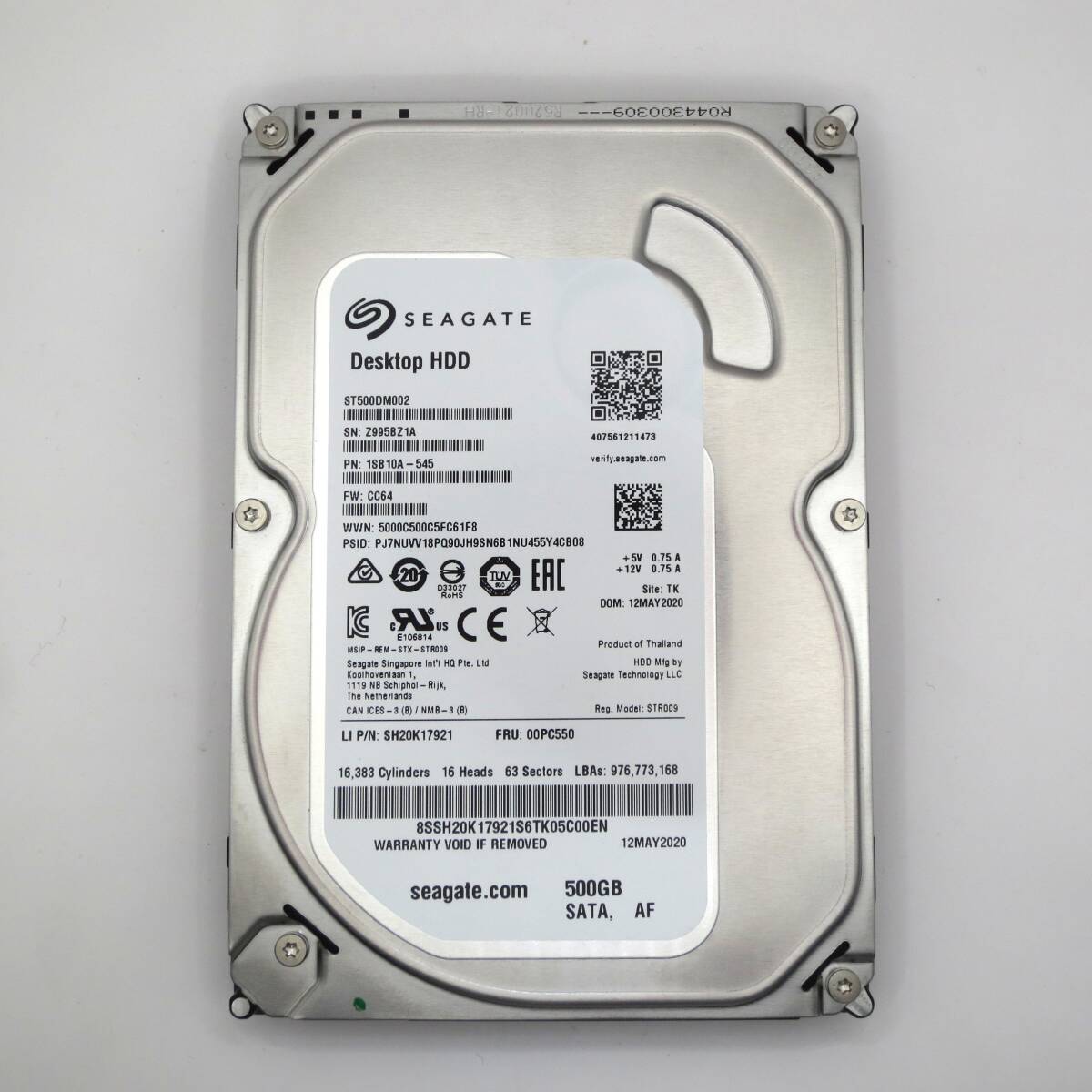 【中古動作品】Seagate 3.5インチHDD SATA(Serial ATA) 500GB ST500DM002-1SB10A 使用時間 9269時間拍卖