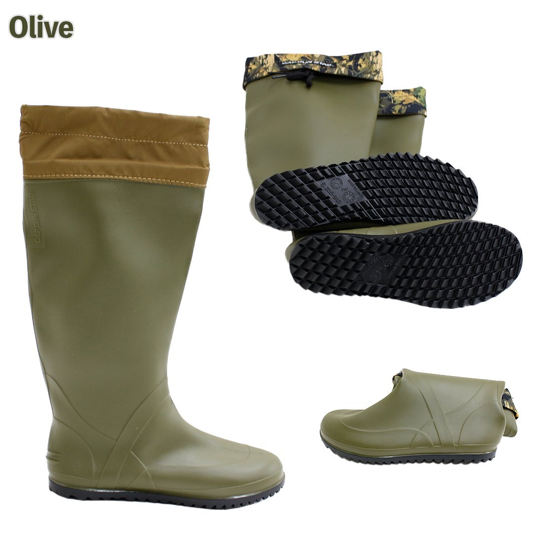 レインブーツ 長靴 (オリーブ/M) キャプテンスタッグ 折りたたみ くるくる巻ける 収納袋 ブラック オリーブ カーキ 迷彩拍卖
