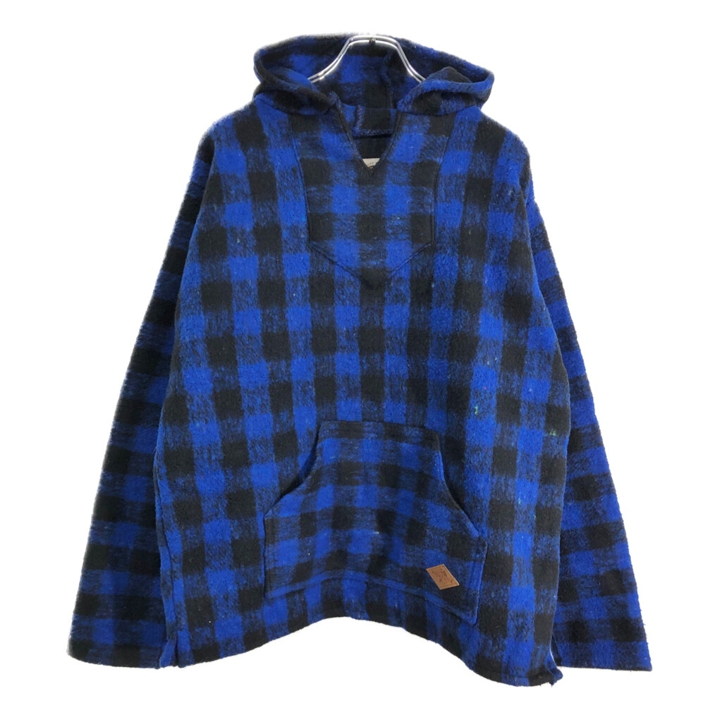 90年代 EARTH RAGS メキシカンパーカー チェック ブルー(メンズ S)中古 古着 U4445拍卖