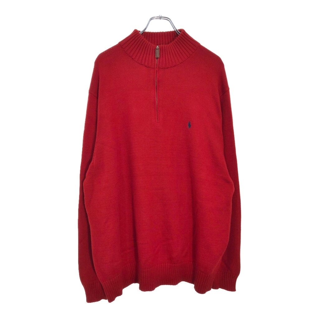 Polo by Ralph Lauren ポロ ラルフローレン ハーフジップ コットン ニット セーター レッド(メンズ 2XLT)中古 古着 U4714拍卖