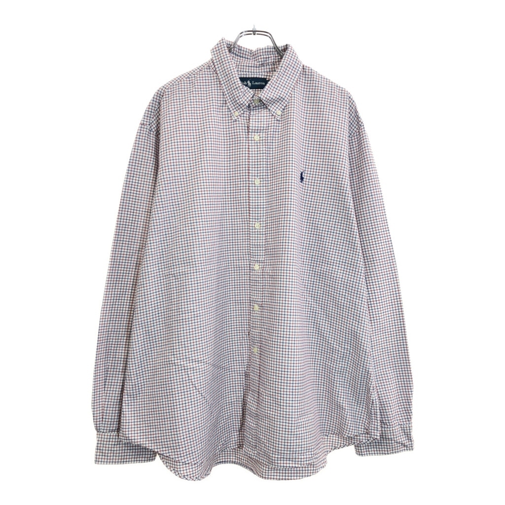 RALPH LAUREN ラルフローレン ボタンダウン 長袖シャツ 大きいサイズ チェック レッド(メンズ XXL)中古 古着 U4955拍卖
