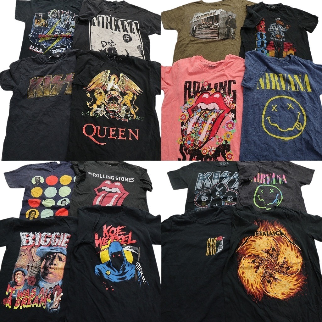 古着卸 まとめ売り 音楽・バンド 半袖Tシャツ 16枚セット (メンズ S ) ニルヴァーナ KISS クイーン メタリカ 中古 古着 NA9103拍卖