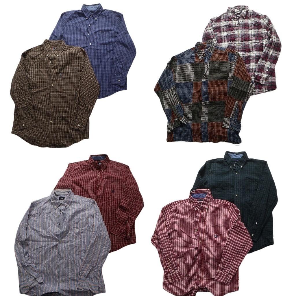 古着卸 まとめ売り チャップス CHAPS 長袖シャツ 8枚セット (メンズ S /M ) ストライプ チェック柄 パッチワーク NA9651 1円スタート拍卖