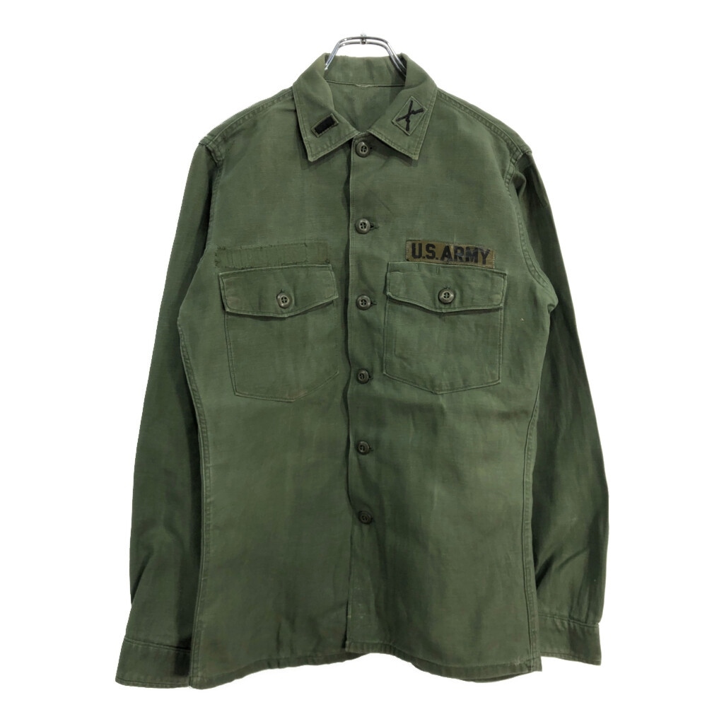 60年代 米軍実物 U.S.ARMY OG-107 コットンサテンシャツ ヴィンテージ ミリタリー(メンズ M相当)中古 古着 U5706拍卖