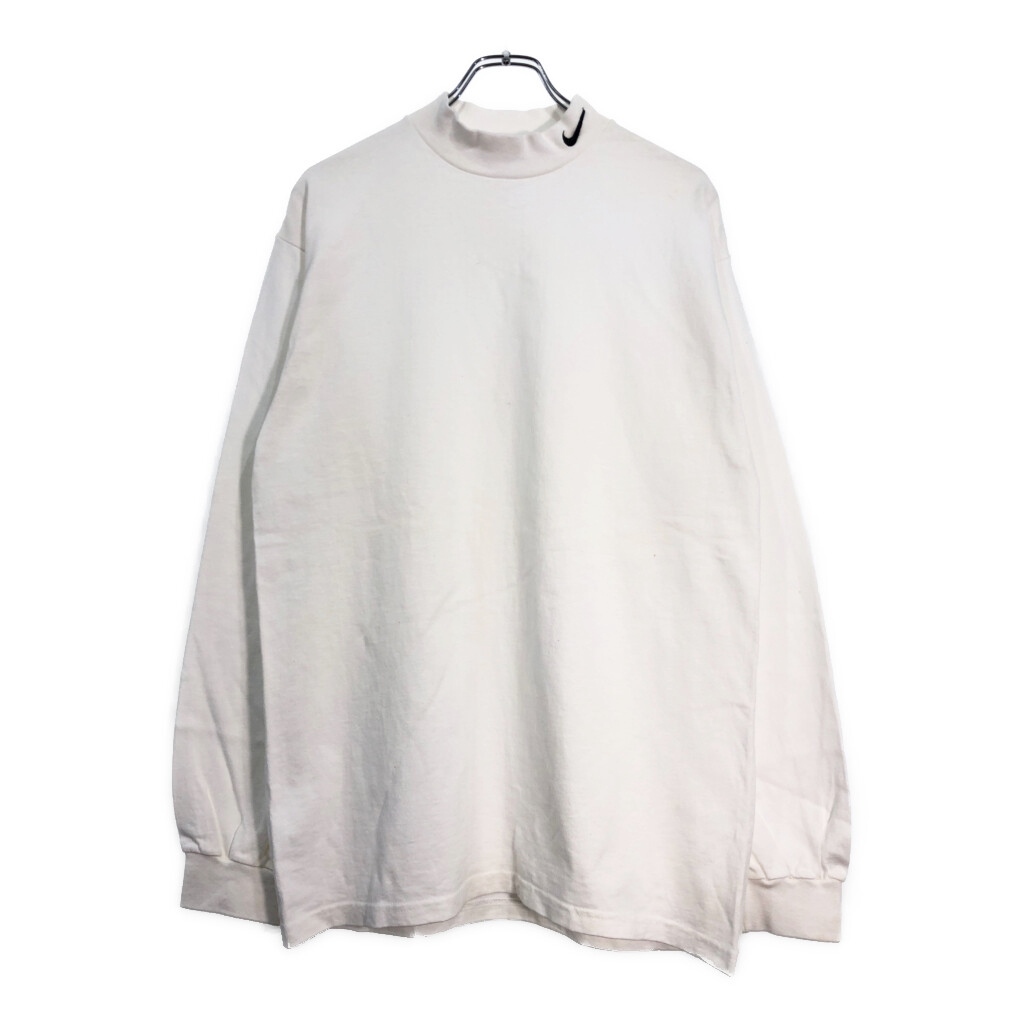 90年代 USA製 NIKE ナイキ モックネック 長袖Tシャツ スポーツ ホワイト(メンズ M)中古 古着 U5849拍卖