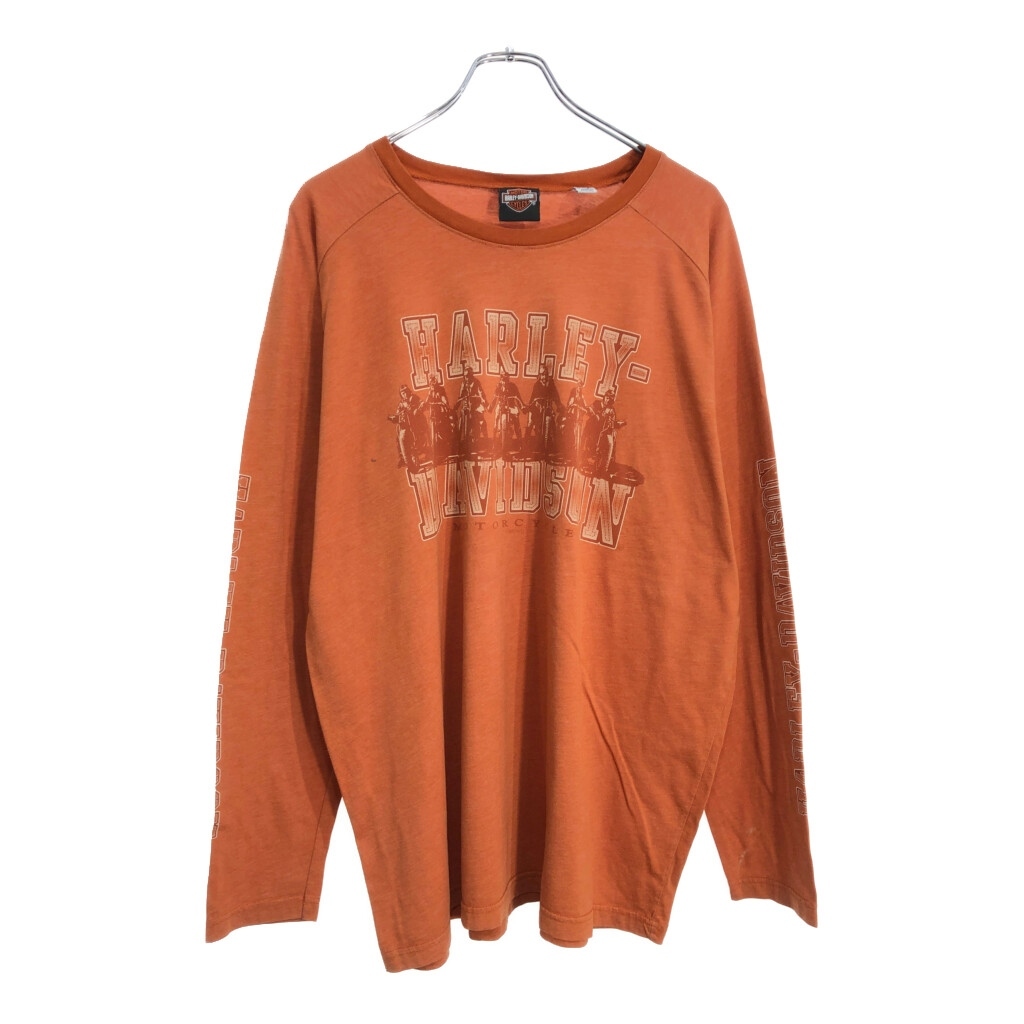 00年代 HARLEY DAVIDSON ハーレーダビッドソン 長袖Tシャツ モーターサイクル オレンジ(メンズ X-LARGE)中古 古着 U5887拍卖