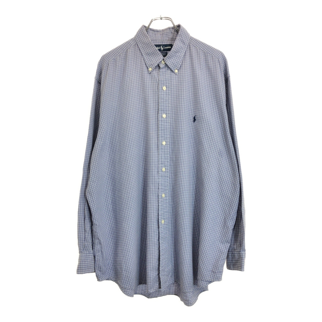 RALPH LAUREN ラルフローレン YARMOUTH ボタンダウン 長袖シャツ チェック ブルー(メンズ 17)中古 古着 U6214拍卖