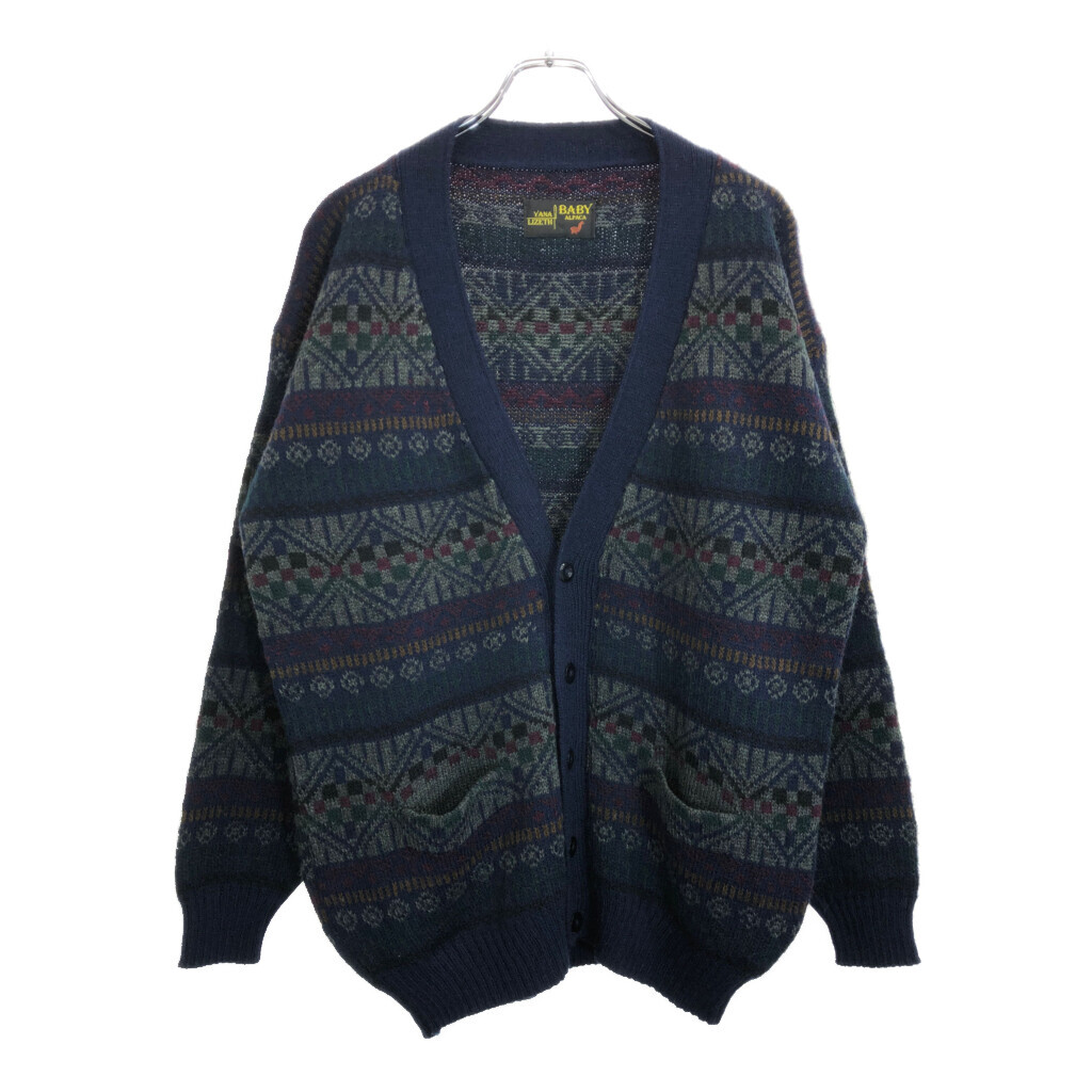 YANA LIZETH BABY ALPACA アルパカ ニット カーディガン 総柄 ブルー(メンズ L相当)中古 古着 U6283拍卖