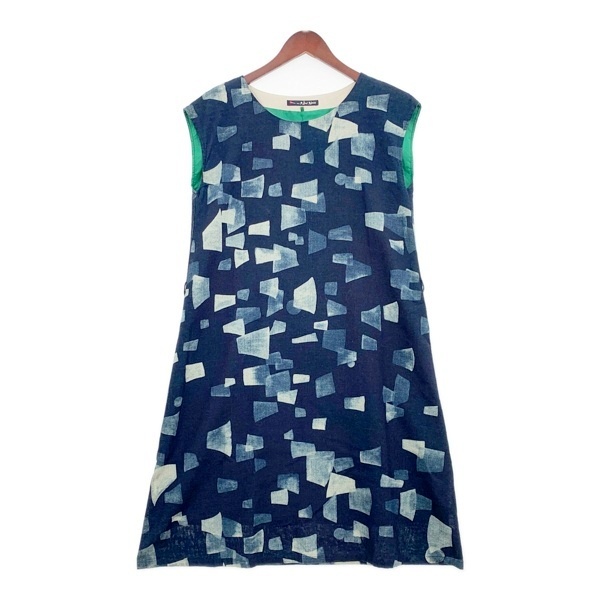 Pal'las Palace パラスパレス ノースリーブ ワンピース 幾何学柄 染色 総柄 レディース サイズ3 L相当 ネイビー トップス IL15899■拍卖