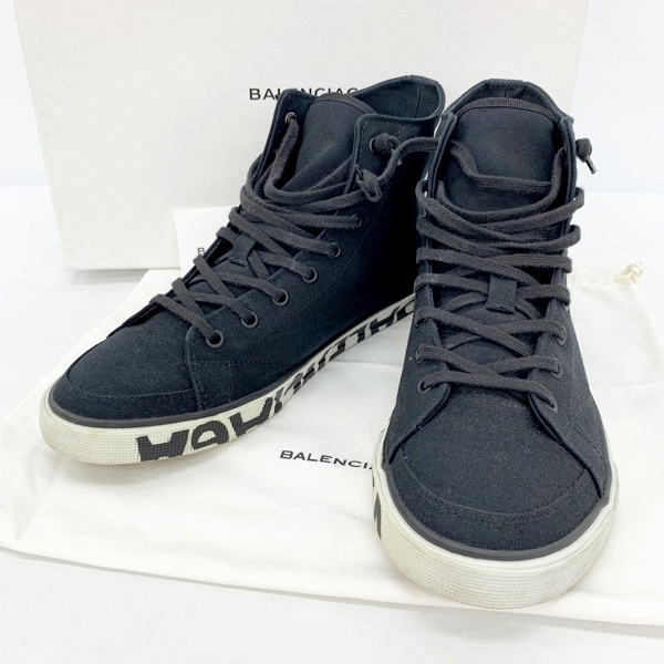 BALENCIAGA バレンシアガ 506367 W0701 1000 キャンバス スニーカー ハイカット ロゴソール メンズ サイズ42 ブラック DF16178■拍卖