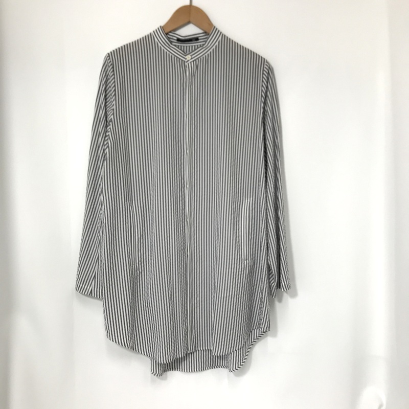 bajra バジュラ ロングシャツ 長袖 ストライプ スタンドカラー カジュアル サイズ1 Sサイズ相当 ネイビー ホワイト トップス A13664◆拍卖