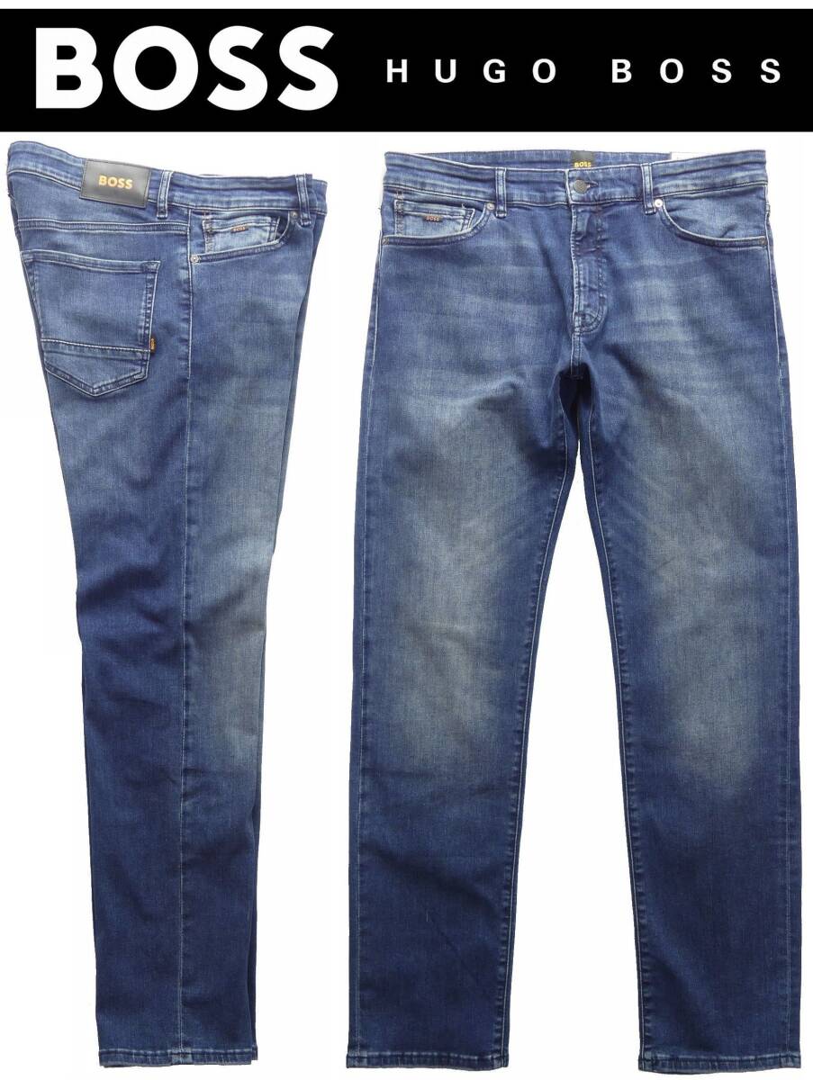 通年物40,000円新品HUGO BOSSボス★色落ち雰囲気◎スラブヤーン「MAINEメイン」スーパーストレッチ経年加工ジーンズ【34インチ】拍卖
