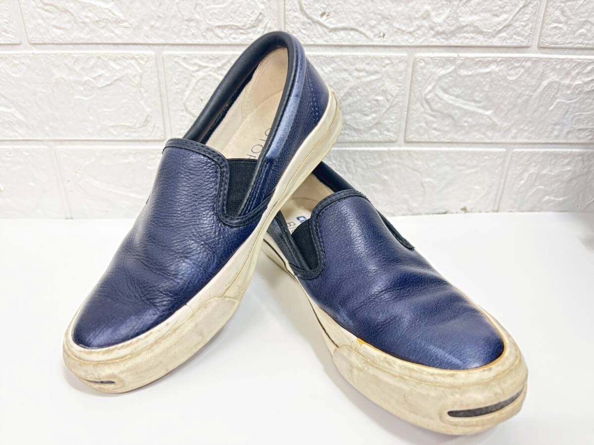 6-22-2 コンバース converse ジャックパーセル JackPurcell ダークネイビー レザー スリッポン BIOTOP ICK213 US5 24cm インドネシア産拍卖