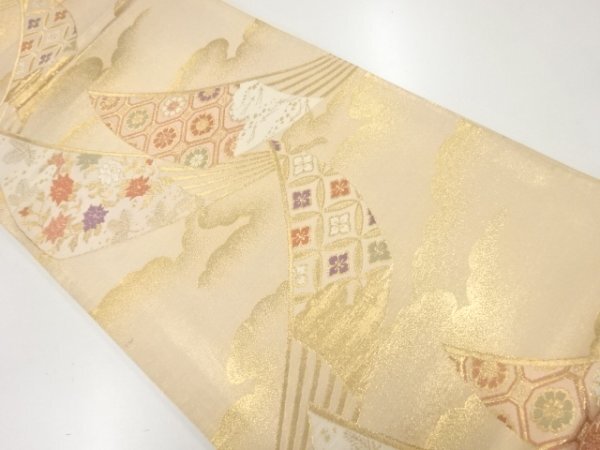 ys7421749; 宗sou 扇に花古典柄模様織出し袋帯(材料)【アンティーク】【着】拍卖