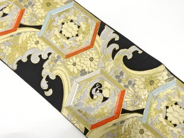 ys7425393; 宗sou 亀甲に鶴・草花・荒波模様織り出し袋帯(着用可)【アンティーク】【着】拍卖