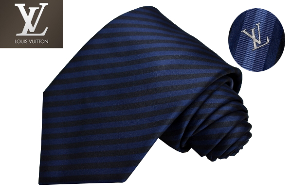 N-3023★送料無料★超美品★Louis Vuitton PARIS ルイ・ヴィトン パリ★イタリア製 ネイビー紺色 レジメンタル LVロゴ刺繍 シルクネクタイ拍卖