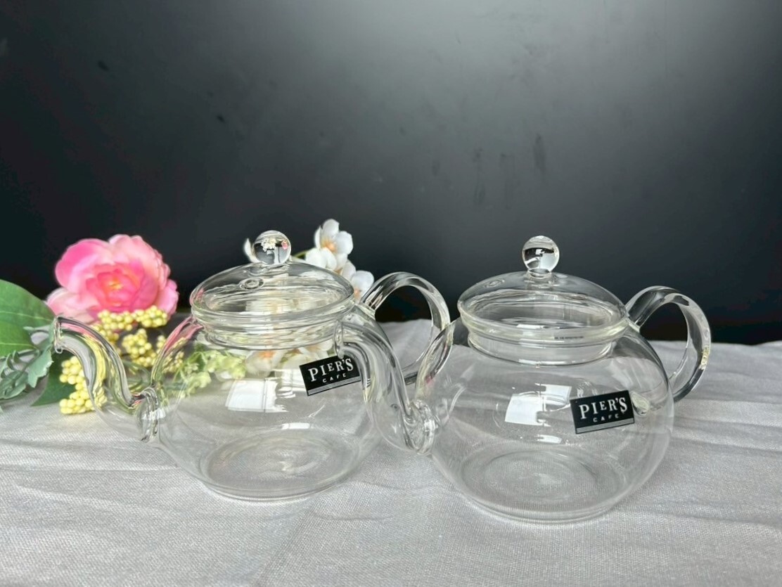 茶器 紅茶ポット 2セット ランチ 来客用 店舗用 飲食店 紅茶 ガラスポット 硝子 ハーブティ 中古品 インテリア ガラス ティーポット拍卖