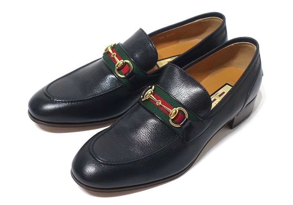 22SS 定価13万 新品未使用 GUCCI グッチ ウェビング レザー ホースビット ローファー 655579 ブラック メンズ 9 1/2 シューズ 27.5-28cm拍卖