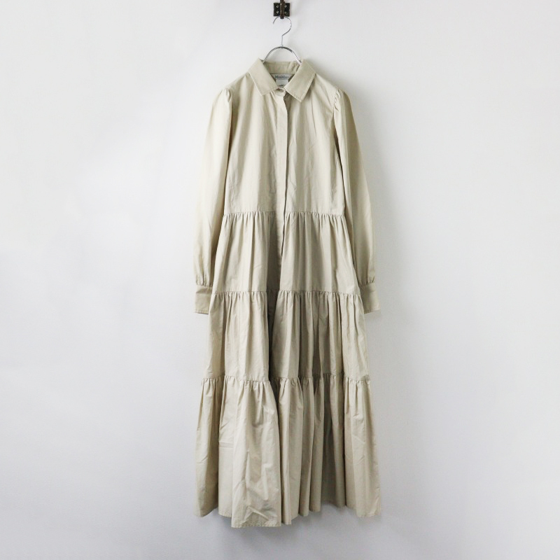 白タグ マックスマーラ Max Mara タイプライターコットン ティアード ワンピース 44/ベージュ トップス ドレス 【2400014454680】拍卖