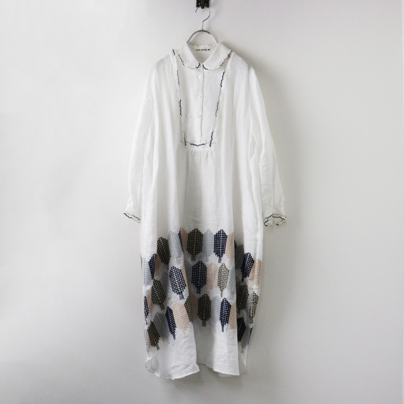 美品 2023SS ミナペルホネン mina perhonen forest candy ワンピース 40/ホワイト リネン ドレス 刺繍 フレア【2400014461602】拍卖
