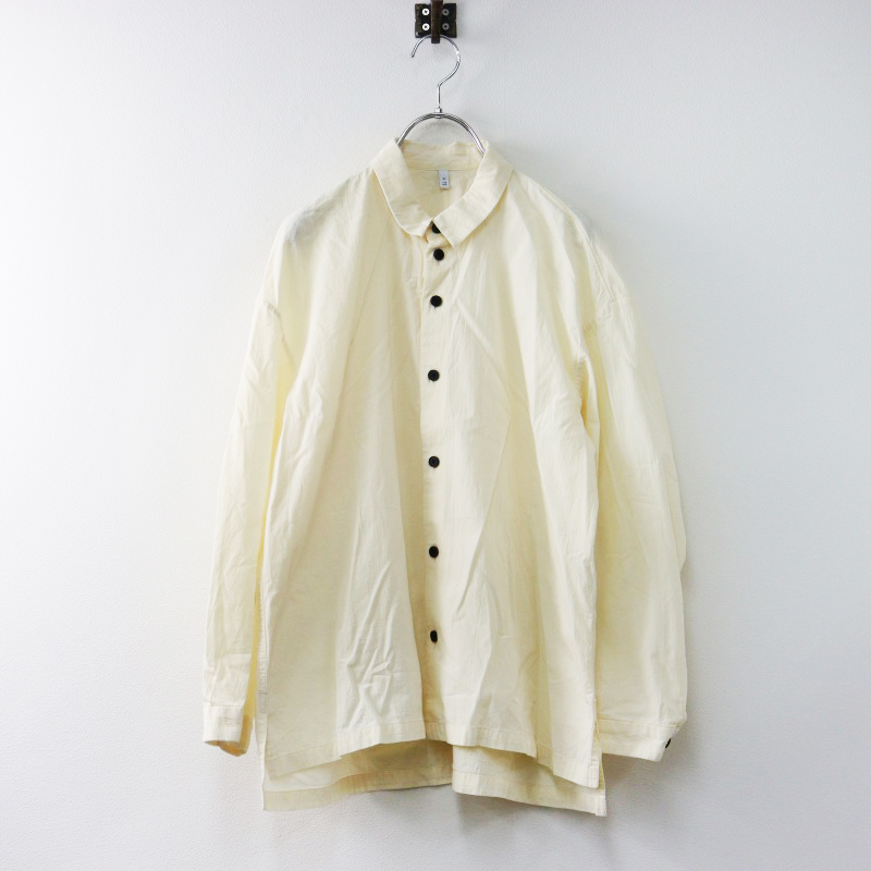 美品 フィルマム FIRMUM 40/1オーガニックコットン・強撚ウェザー ノーカラーカーブスリーブシャツ XS クリーム【2400014463507】拍卖