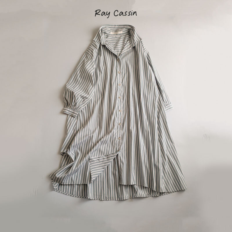 0341◆レイカズン シャツワンピース グリーン ストライプ Ray cassin拍卖