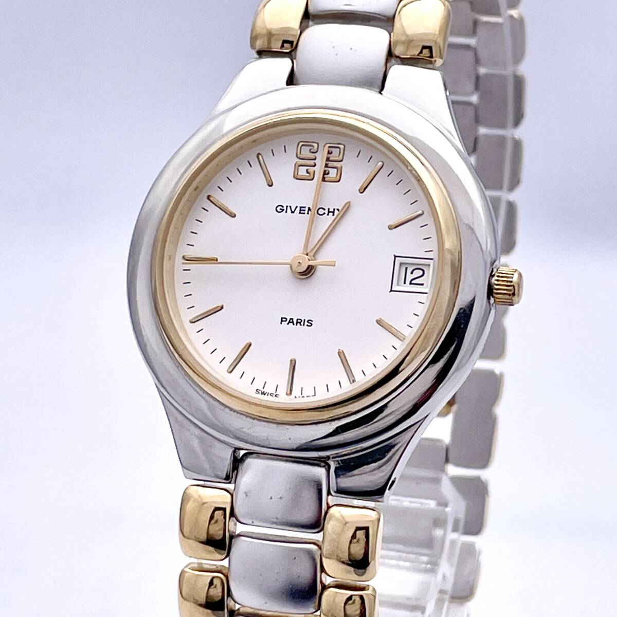GIVENCHY ジバンシィ KASHMIR 801 腕時計 メンズ レディース ウォッチ クォーツ quartz デイト 金 ゴールド 銀 シルバー P3740拍卖