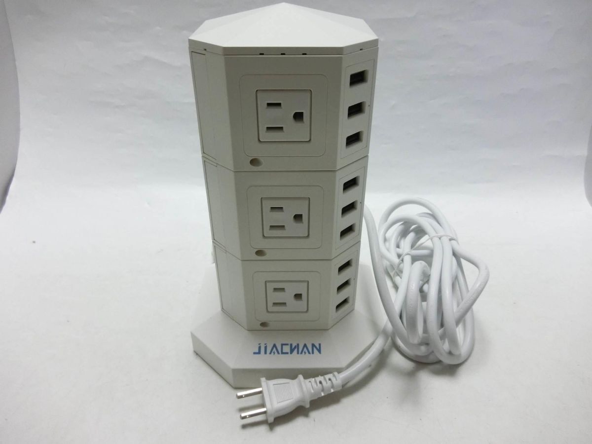 タワー型電源タップ 3層縦コンセント 12ACコンセント+12USBポート 過負荷プロテクター内蔵 1500W/YL250601008拍卖