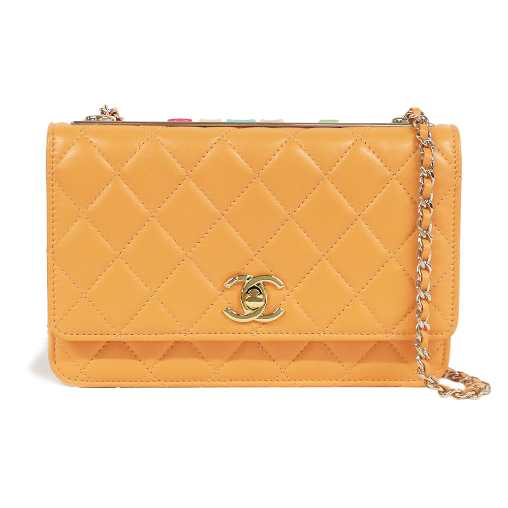 シャネル(CHANEL)チェーン ウォレット オレンジ ラムスキン Chain wallet lamb orange powdery skin 中古拍卖