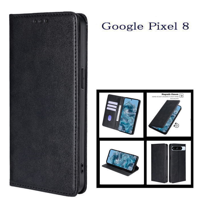 Google Pixel8  レザー手帳型ケース ブラック拍卖