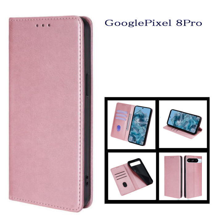 Google Pixel8pro  レザー手帳型ケース ピンク拍卖