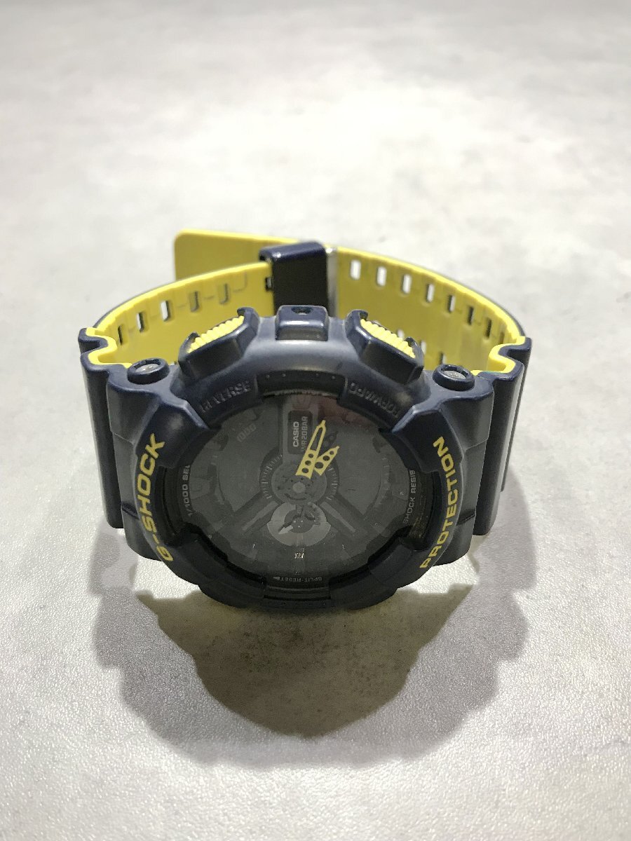 S11816◎CASIO G-SHOCK カシオ 腕時計 アナデジ デジアナ クォーツ ショックレジスト ネイビー イエロー GA-110LN 【現状品】250603拍卖