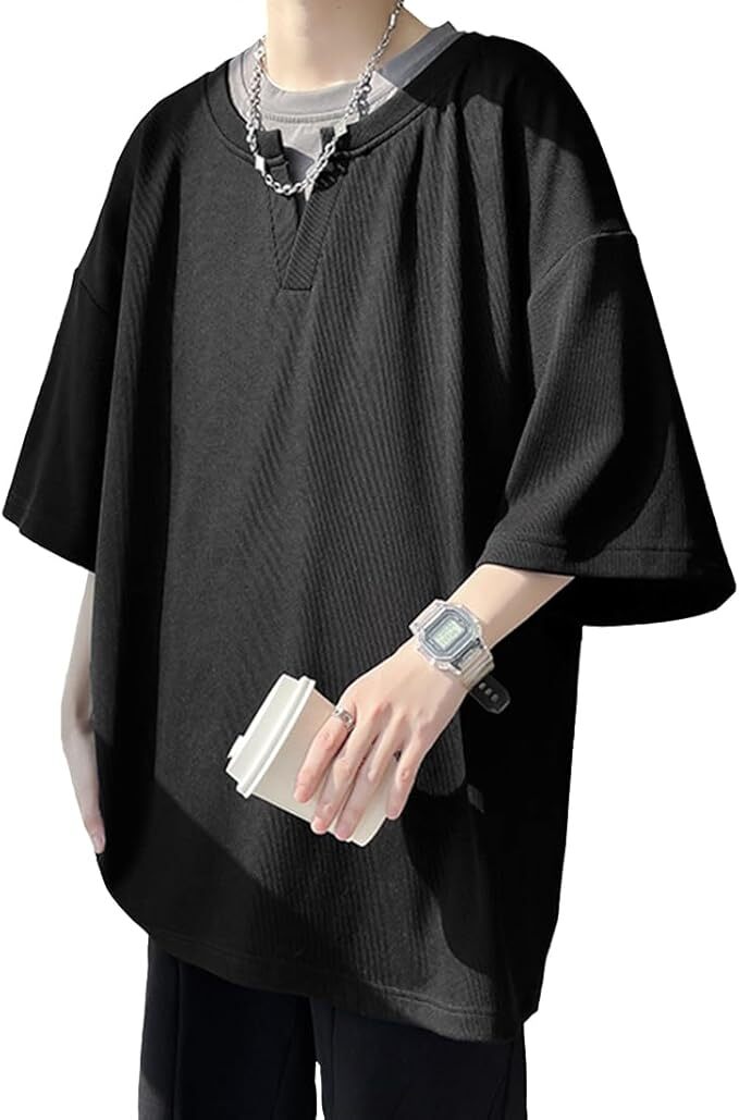 Tシャツ メンズ 半袖 夏服 七分袖 トップス L拍卖