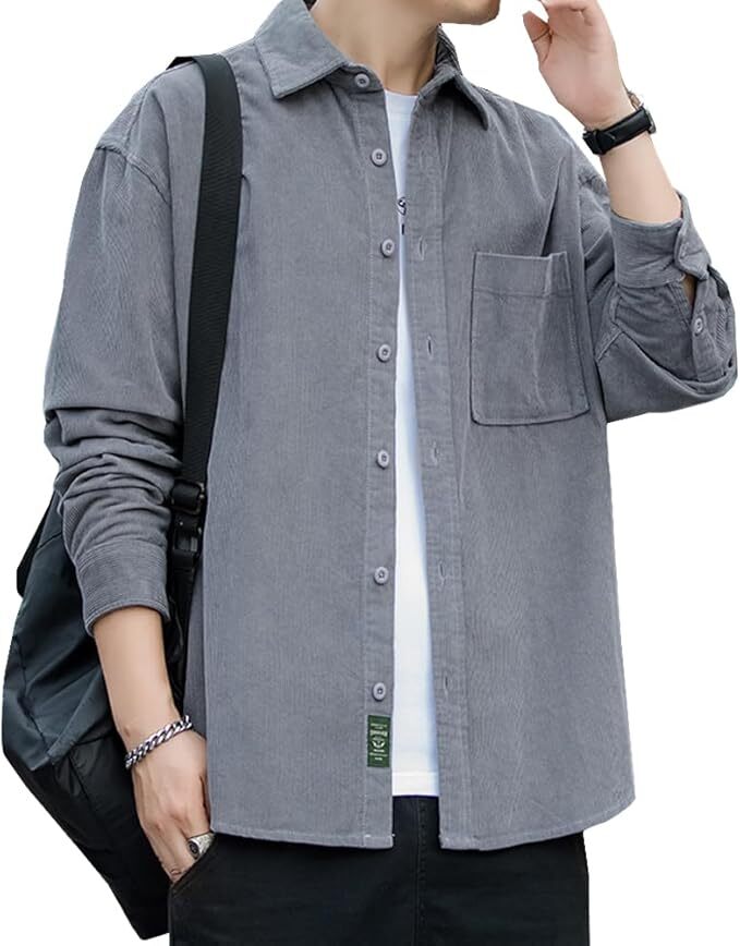 シャツ メンズ 秋 長袖 無地 カジュアル 2XL拍卖