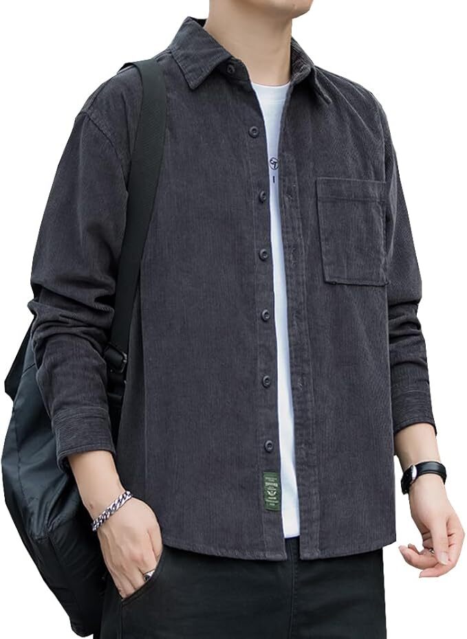 シャツ メンズ 秋 長袖 無地 カジュアル M拍卖