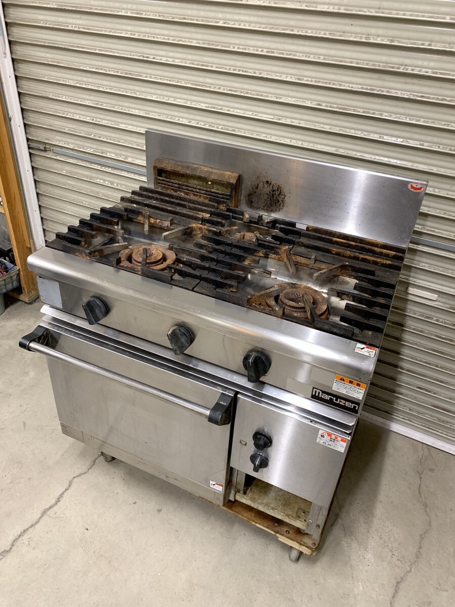 訳あり マルゼン maruzen LPガス用 オーブン付き 3口 ガスコンロ RGR-0963B ガスレンジ 業務用 オーブン 茨城県常陸大宮 0618こ2 M 西拍卖