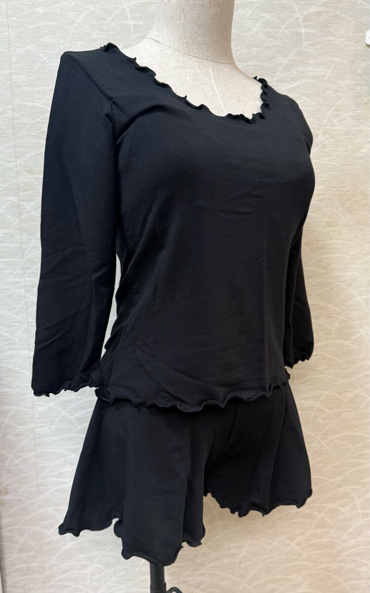 バレエ/ピラティス/ヨガなど 7分袖ミディアムトップス 黒 S拍卖