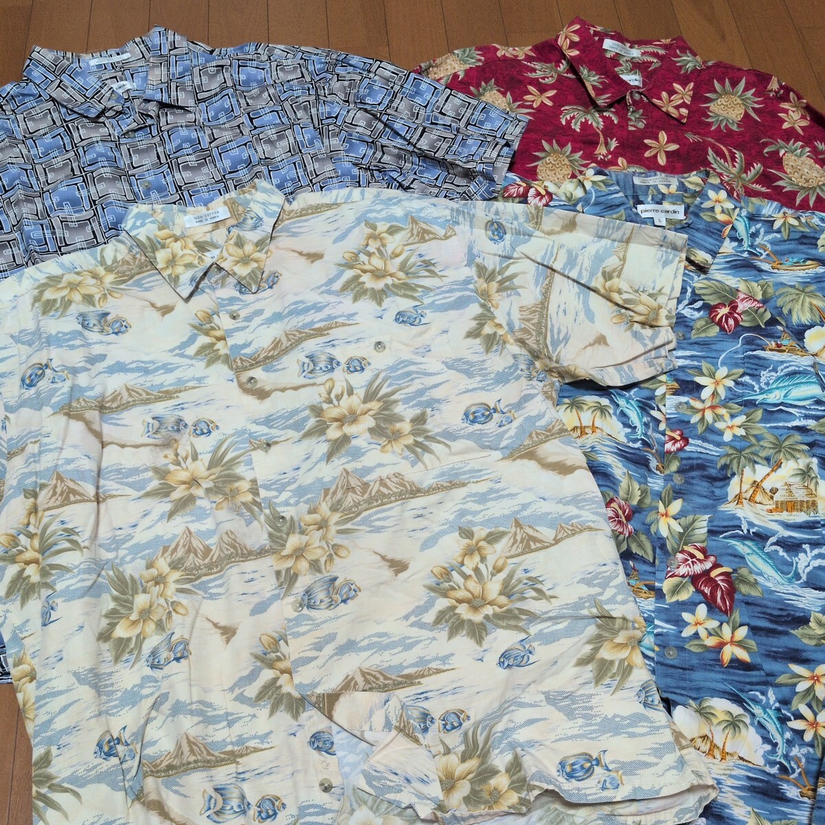 売りきり 4枚セット pierre cardin ピエール・カルダン アロハシャツ ボタンダウン L 花柄 古着 ブランド 拍卖