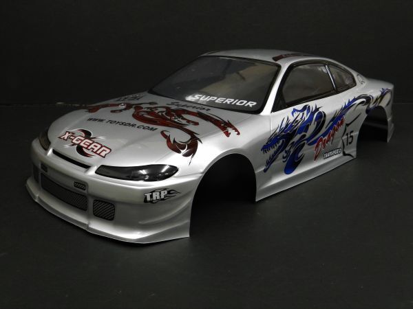【激安・塗装済み】1/10 ドリフトラジコンカー用 スペアボディー ニッサン S15 シルビア タイプ 銀/青拍卖