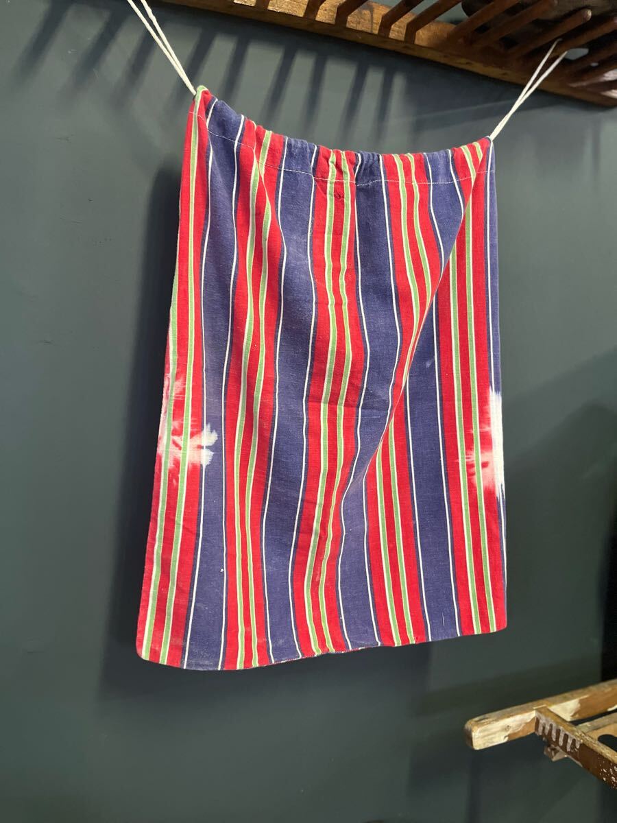 ヴィンテージ ストライプ コットンバッグ マルチカラー 巾着 鞄 カバン かばん BAG 小物 アンティーク 古着 アメカジ ランドリーバッグ拍卖