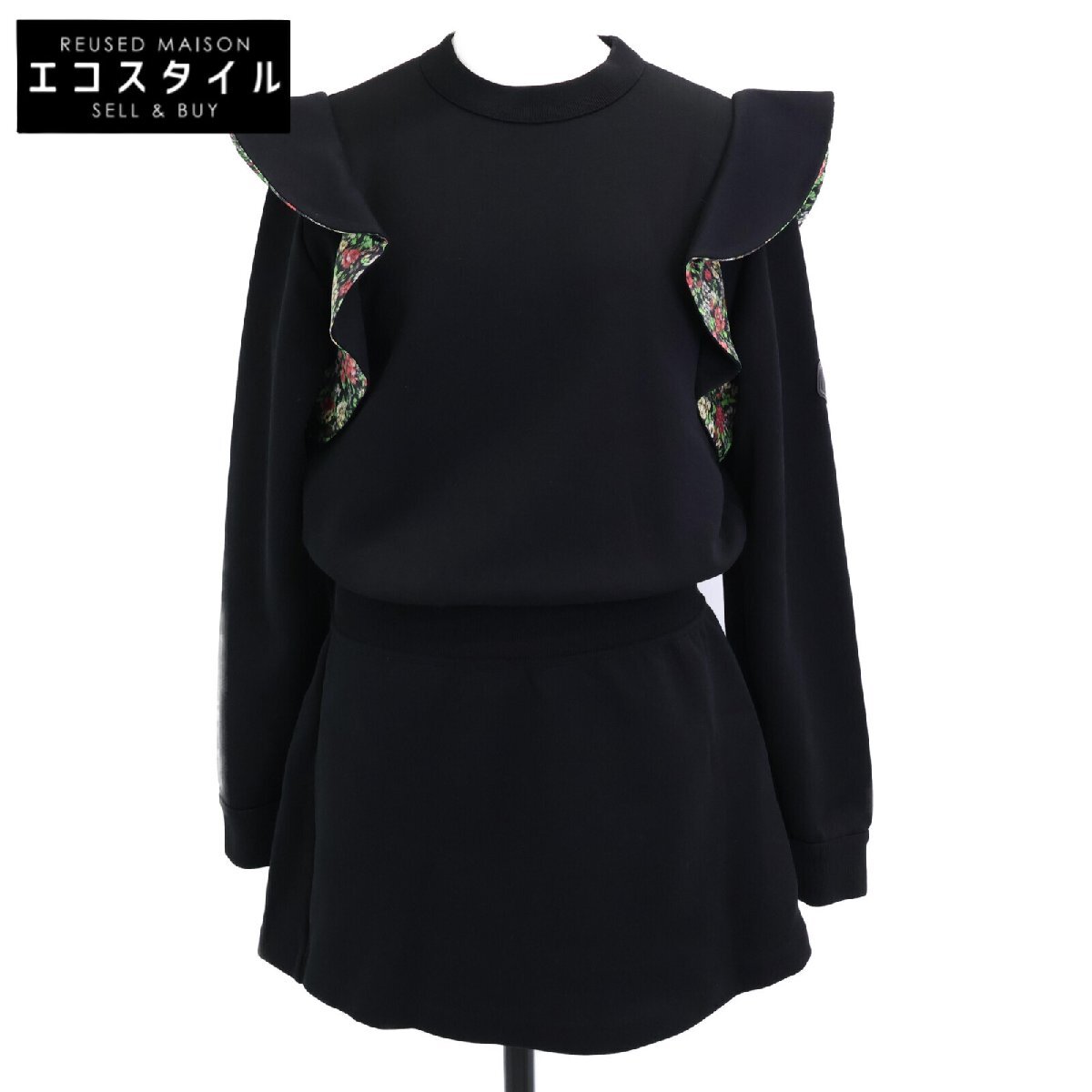 美品 国内正規 LOUIS VUITTONルイヴィトン FHR037FED フラワーラッフル スウェットシャツドレス ワンピース XS ブラック レディース拍卖