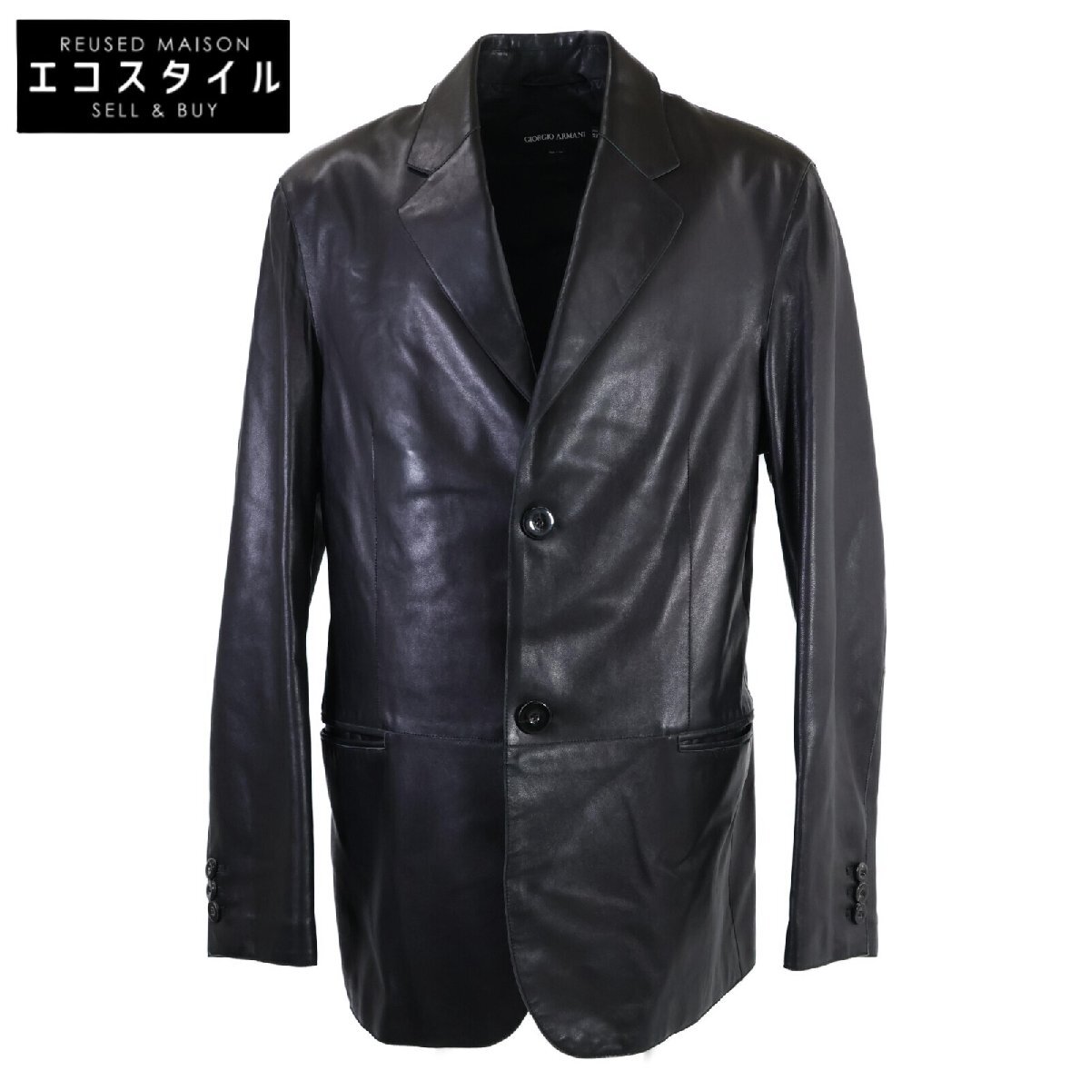 美品 国内正規 GIORGIO ARMANI ジョルジオアルマーニ ラムレザーコート 52 ブラック メンズ拍卖