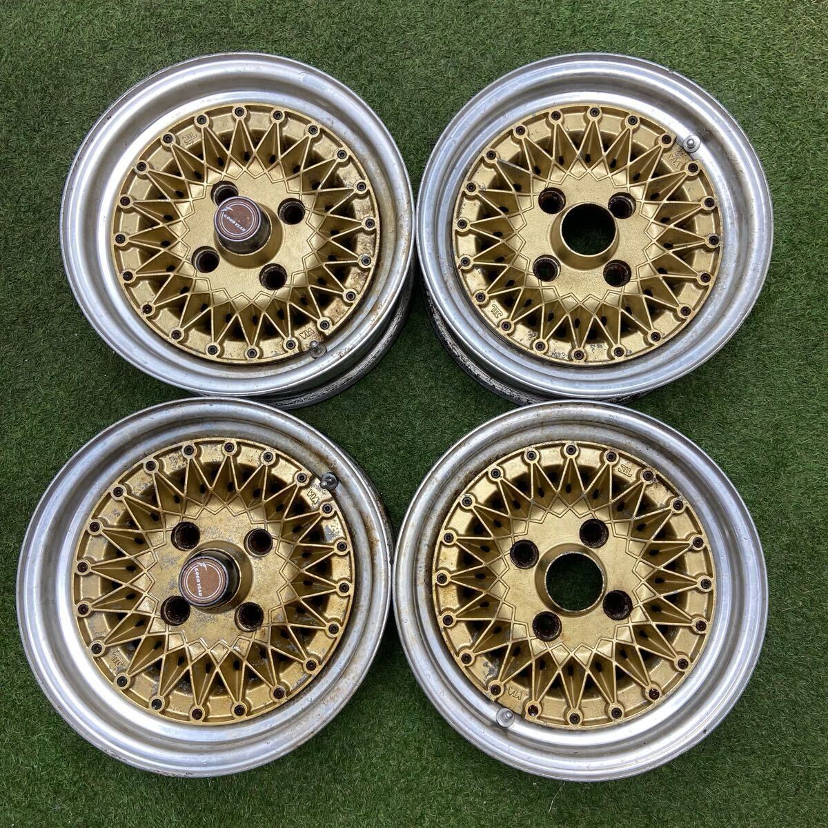 【0939】★旧車★14インチ 5.5-JJ GOODYEAR JAPAN 5.5-JJ×14 ET11 PCD114.3 4穴 ハブ径76 中古アルミホイール4本拍卖