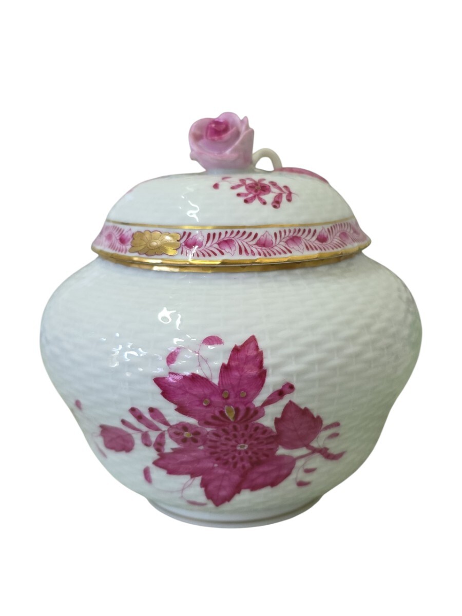 Herend ヘレンド アポニー ピンク 花柄 キャンディポット 蓋付き 陶器 壺 洋食器 (0618a46)拍卖
